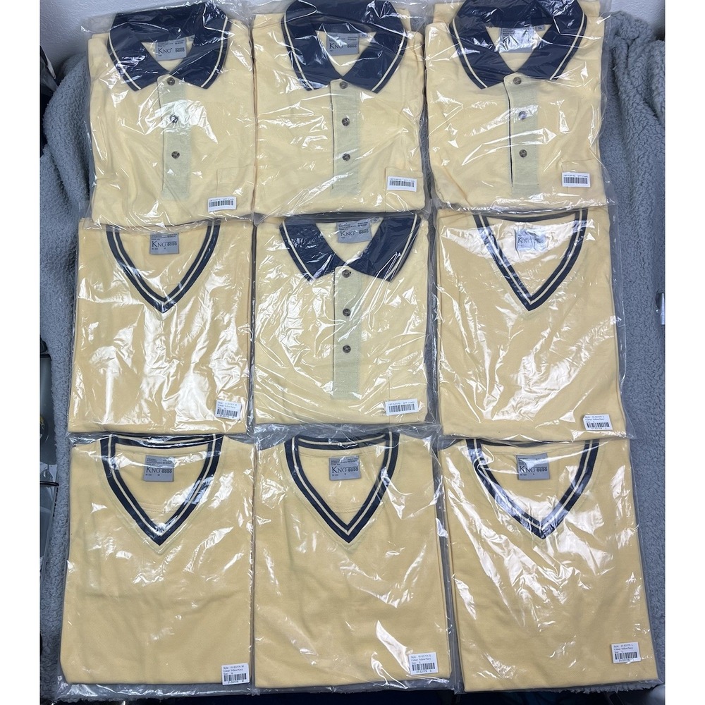 Vintage KNG International Short Sleeve‎ Shirts Preppy Yellow Navy Y2K Lot of 9